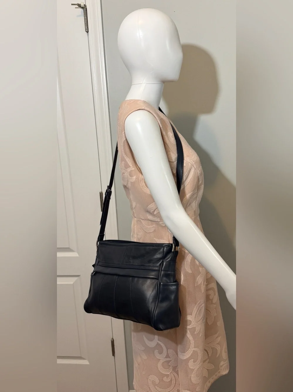 Classic Navy Genuine Leather Crossbody Shoulder Bag